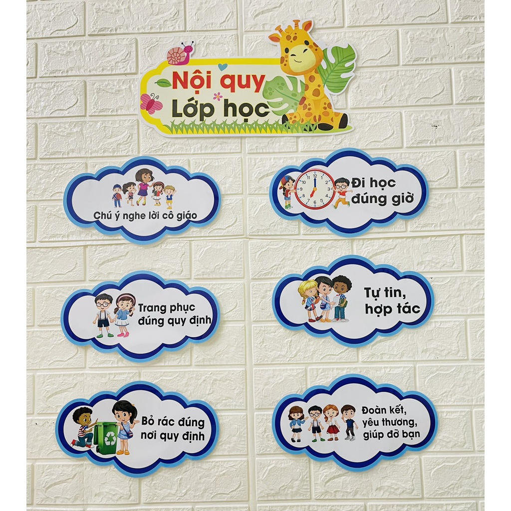 Khẩu hiệu "Nội quy lớp học” hình con hươu được ép plastic và có sẵn keo dán trang trí lớp học vat