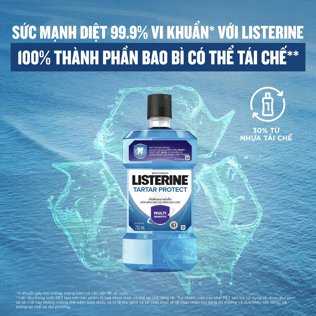 Bộ 2 Nước súc miệng ngăn mảng bám Listerine Tartar Protect 750ml/chai