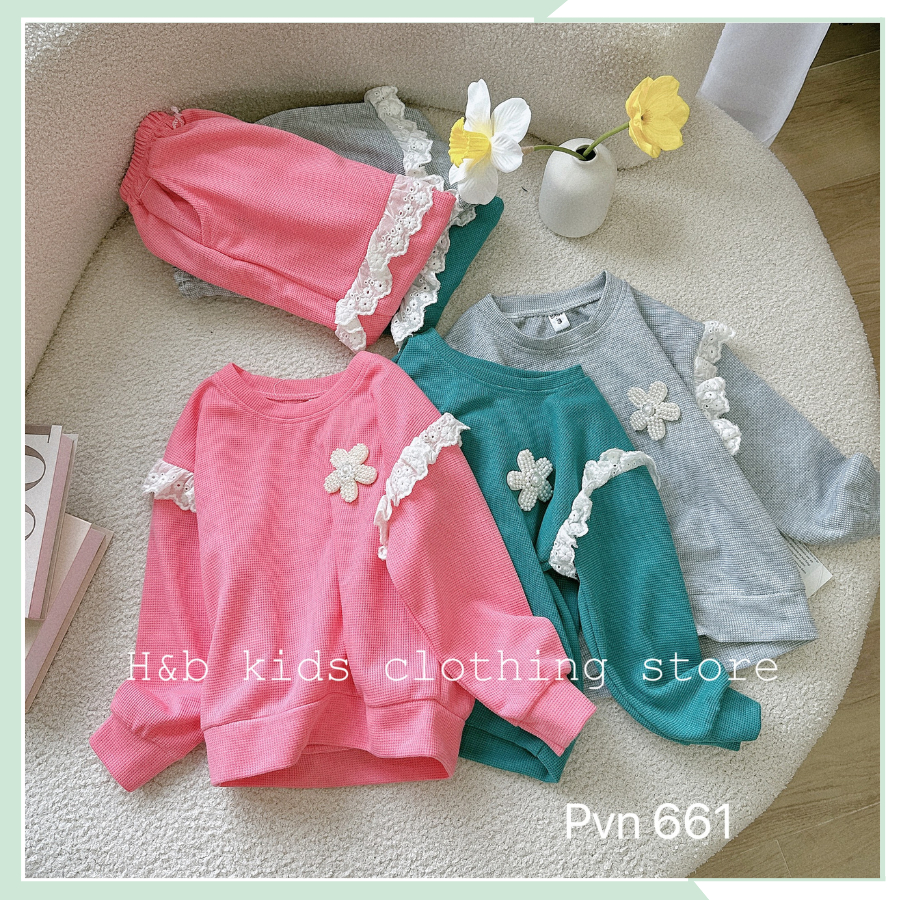 Bộ thu đông cho bé gái, set dài tay thể thao áo Sweater phối quần dài cho bé BBG86