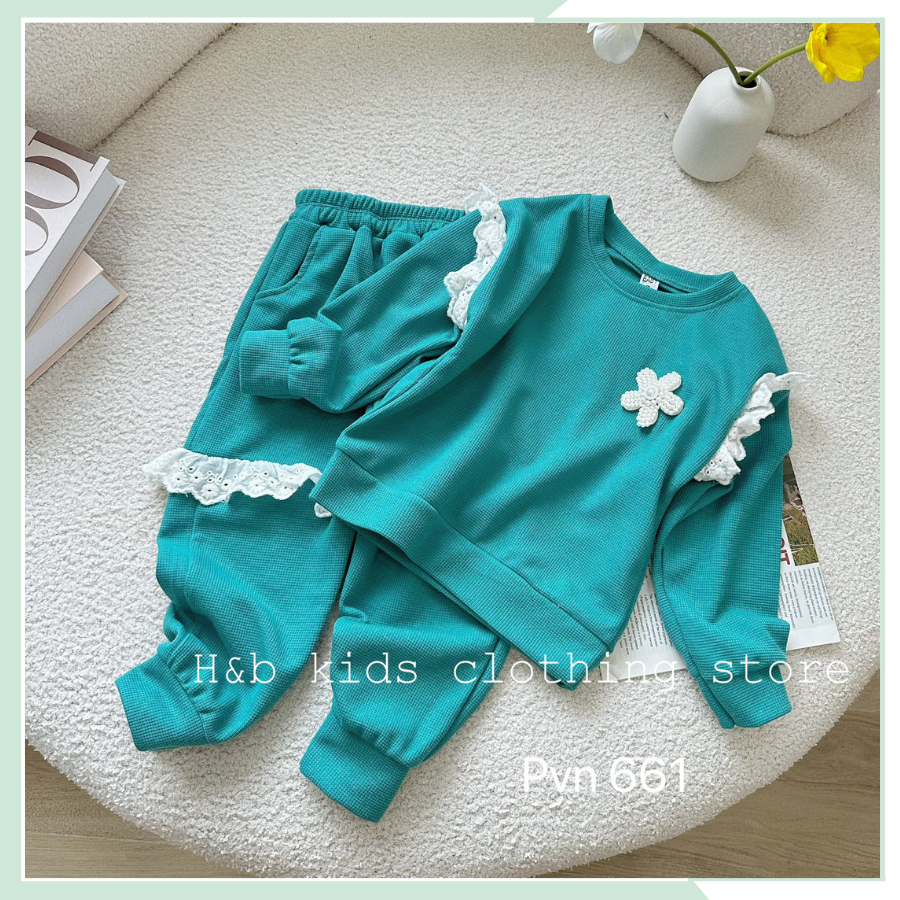 Bộ thu đông cho bé gái, set dài tay thể thao áo Sweater phối quần dài cho bé BBG86