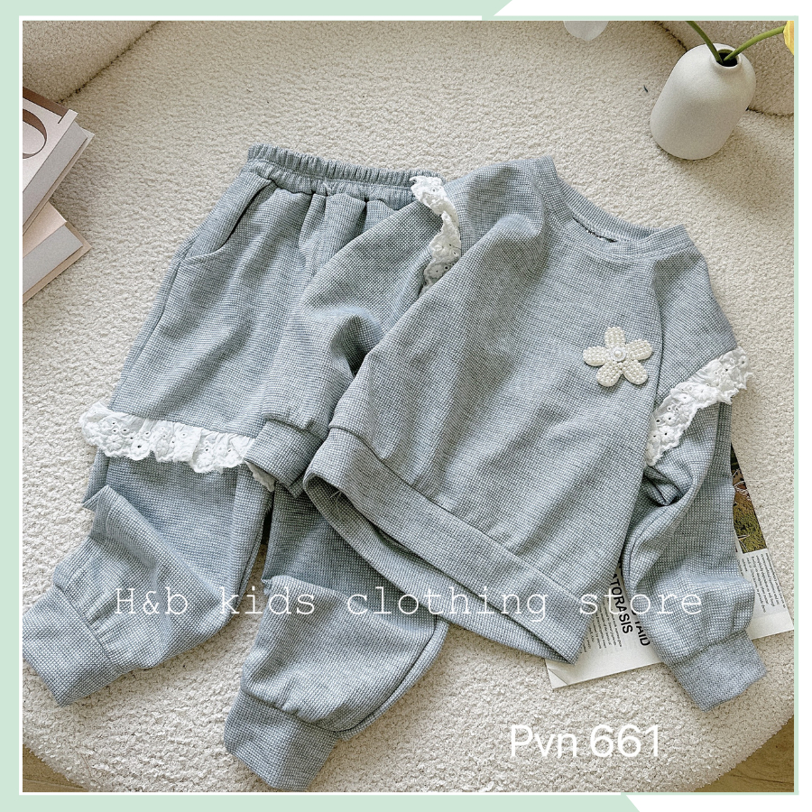 Bộ thu đông cho bé gái, set dài tay thể thao áo Sweater phối quần dài cho bé BBG86