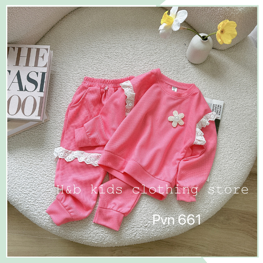 Bộ thu đông cho bé gái, set dài tay thể thao áo Sweater phối quần dài cho bé BBG86