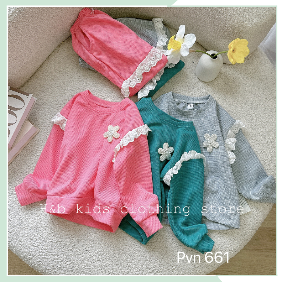 Bộ thu đông cho bé gái, set dài tay thể thao áo Sweater phối quần dài cho bé BBG86