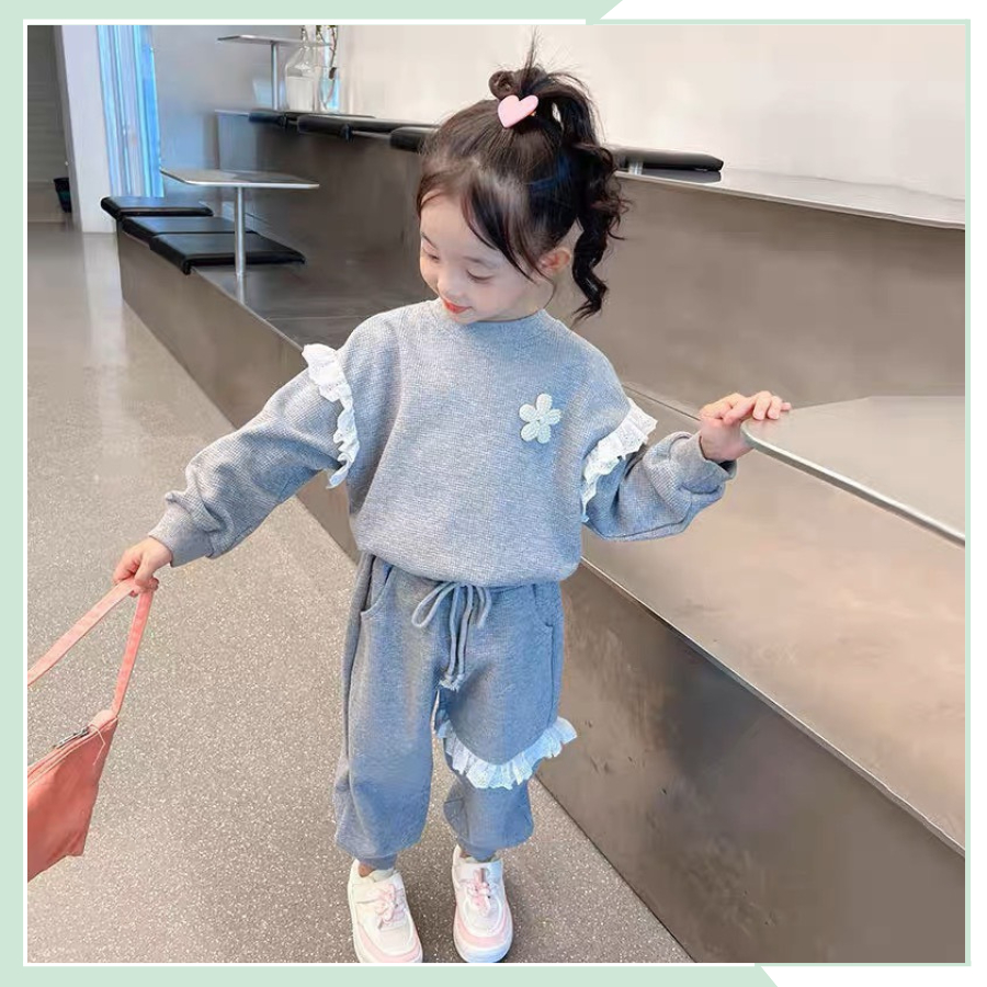 Bộ thu đông cho bé gái, set dài tay thể thao áo Sweater phối quần dài cho bé BBG86