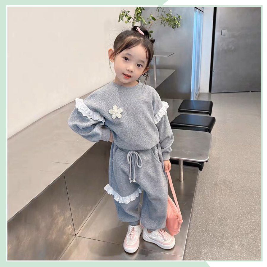 Bộ thu đông cho bé gái, set dài tay thể thao áo Sweater phối quần dài cho bé BBG86