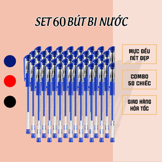 SET 60 CHIẾC Bút bi nước màu xanh, bút bi văn phòng mực đều nét chữ đẹp