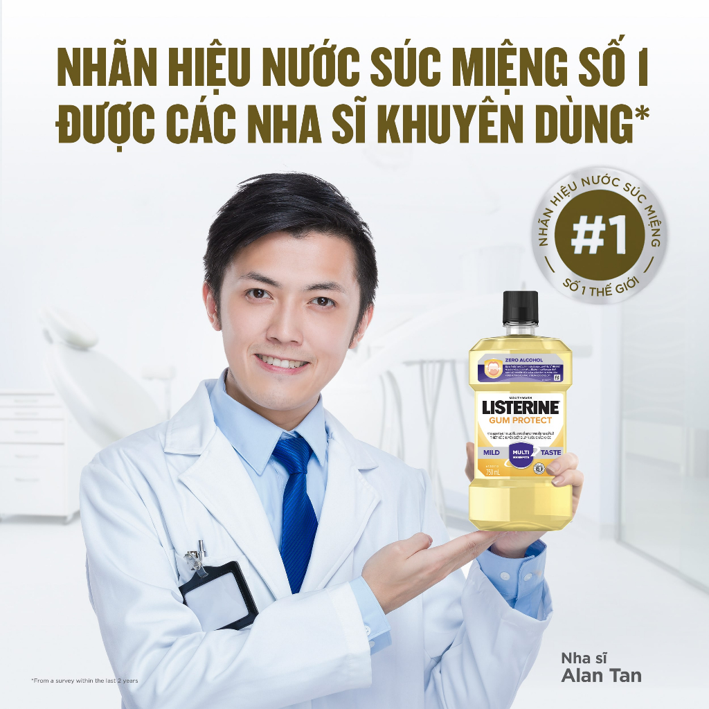 Bộ 2 Nước súc miệng giúp nướu chắc khỏe Listerine Gum Protect Zero Alcohol 750ml/chai