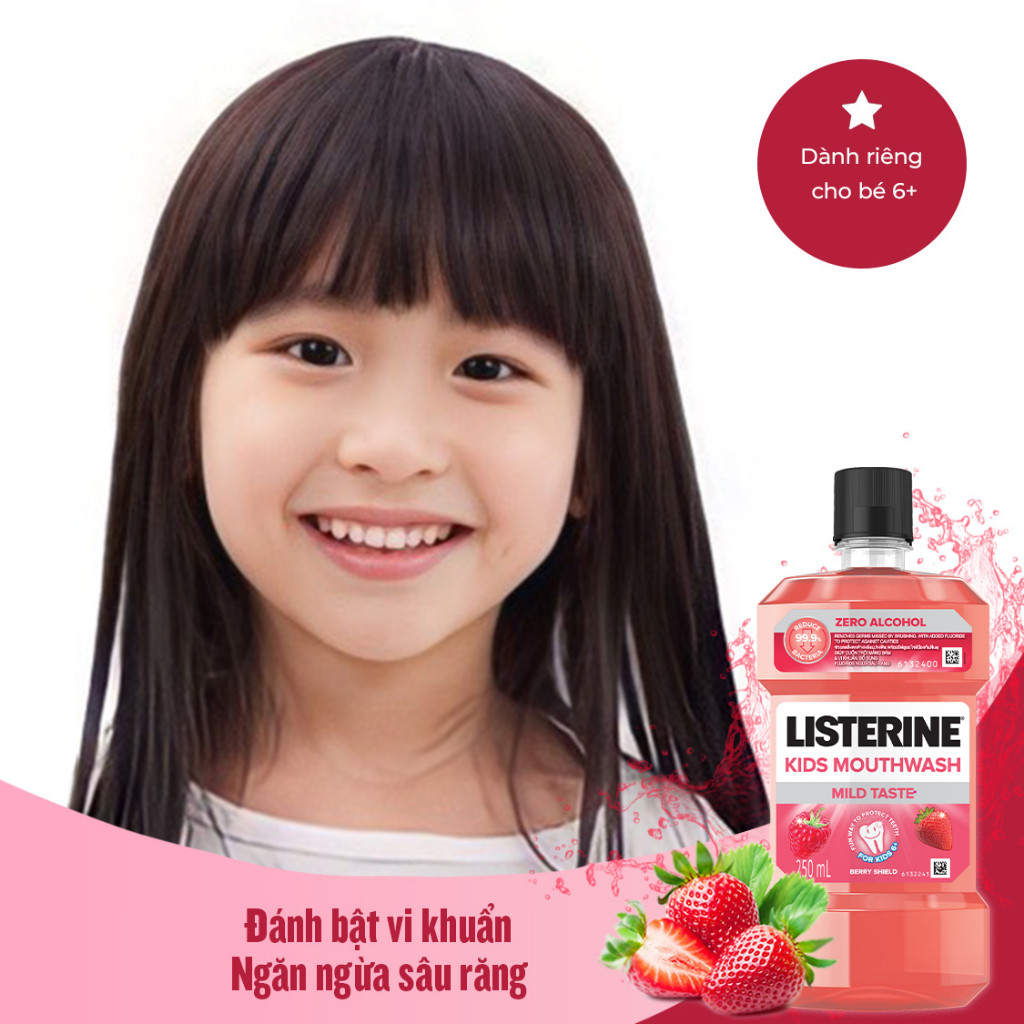 Bộ 3 chai Nước Súc Miệng Listerine Kids Mouthwash with berry shield Dành Riêng Cho Trẻ Trên 6 Tuổi 250ml/chaidi