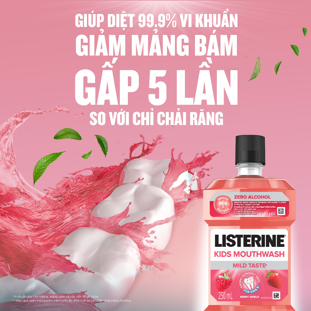 Bộ 3 chai Nước Súc Miệng Listerine Kids Mouthwash with berry shield Dành Riêng Cho Trẻ Trên 6 Tuổi 250ml/chaidi