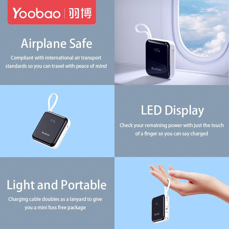 Sạc Dự Phòng Yoobao 10000mAh Sạc Nhanh Tích Hợp Dây Sạc Type-C & Lightning, Màn Hình Hiện Phần Trăm Pin - YOOBAO LK10