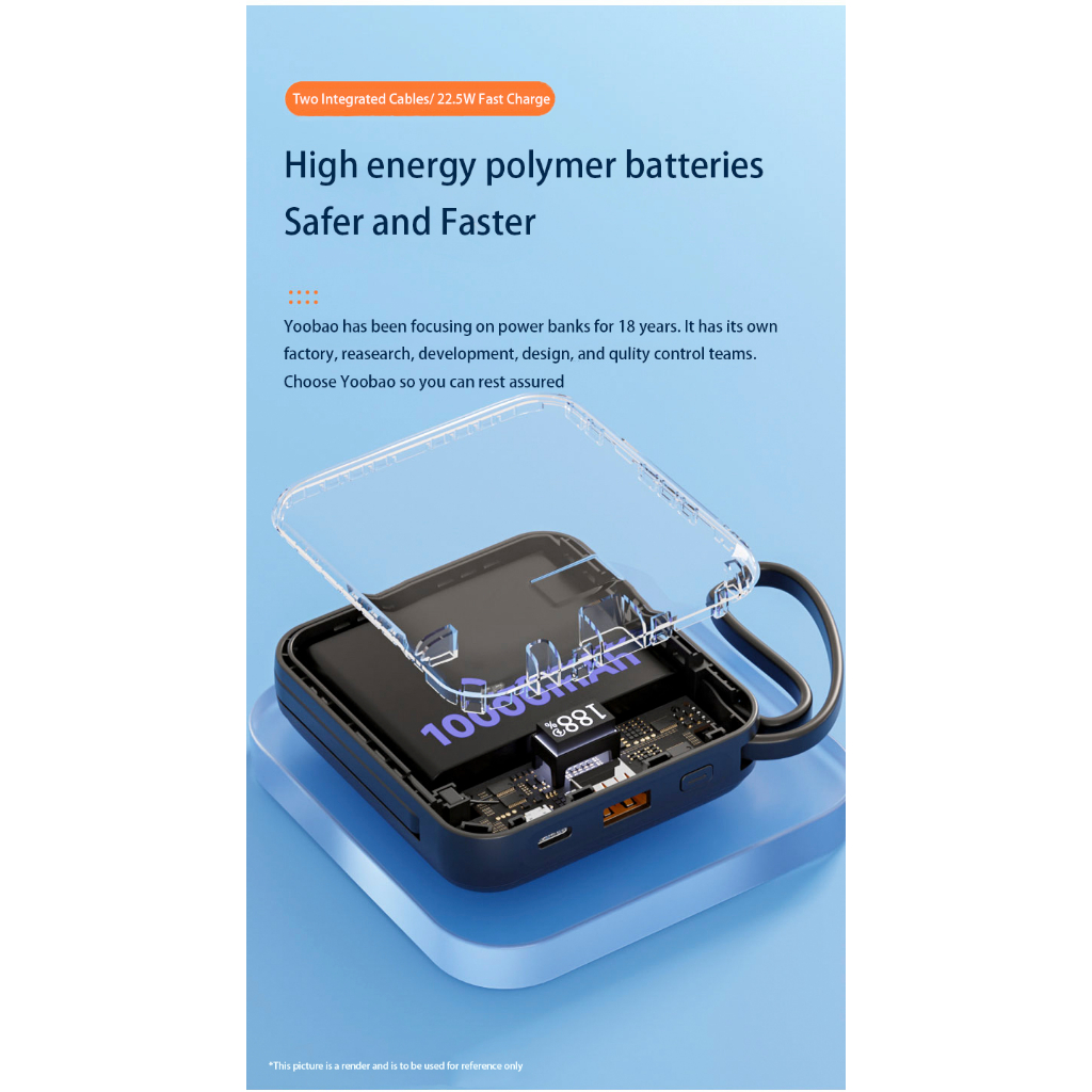 Sạc Dự Phòng Yoobao 10000mAh Sạc Nhanh Tích Hợp Dây Sạc Type-C & Lightning, Màn Hình Hiện Phần Trăm Pin - YOOBAO LK10