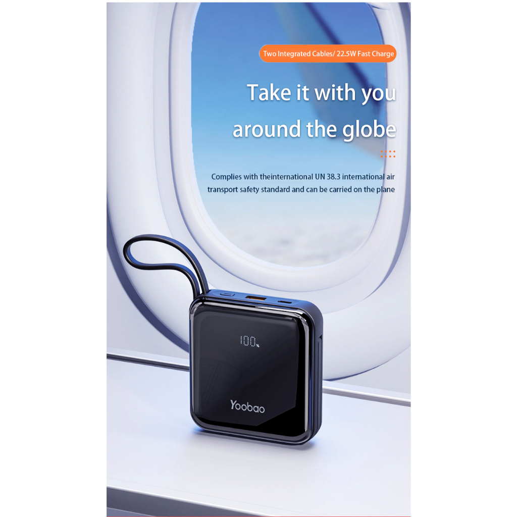 Sạc Dự Phòng Yoobao 10000mAh Sạc Nhanh Tích Hợp Dây Sạc Type-C & Lightning, Màn Hình Hiện Phần Trăm Pin - YOOBAO LK10