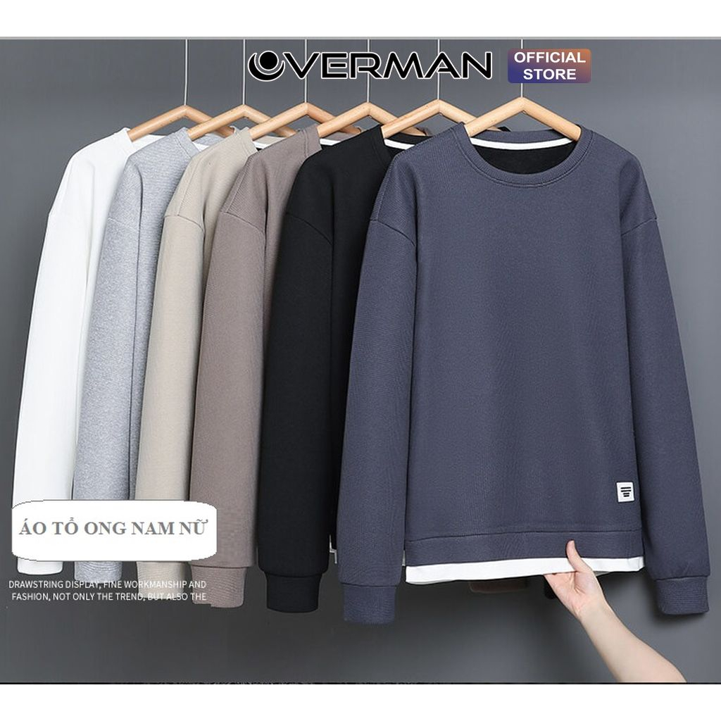 Áo Sweater Nam Nữ Unisex Basic, Áo Dài Tay Chất Tổ Ong Cao Cấp AD04 - OVERMAN