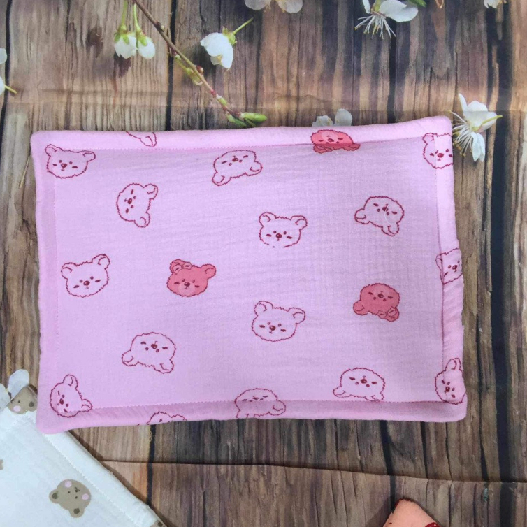 Gối lót đầu hình chữ nhật  cho bé vải xô muslin thấm hút thoáng khí  dễ thương đáng yêu