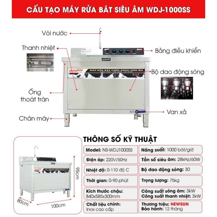 Máy rửa bát chén siêu âm chậu đơn NS-1000SS NEWSUN