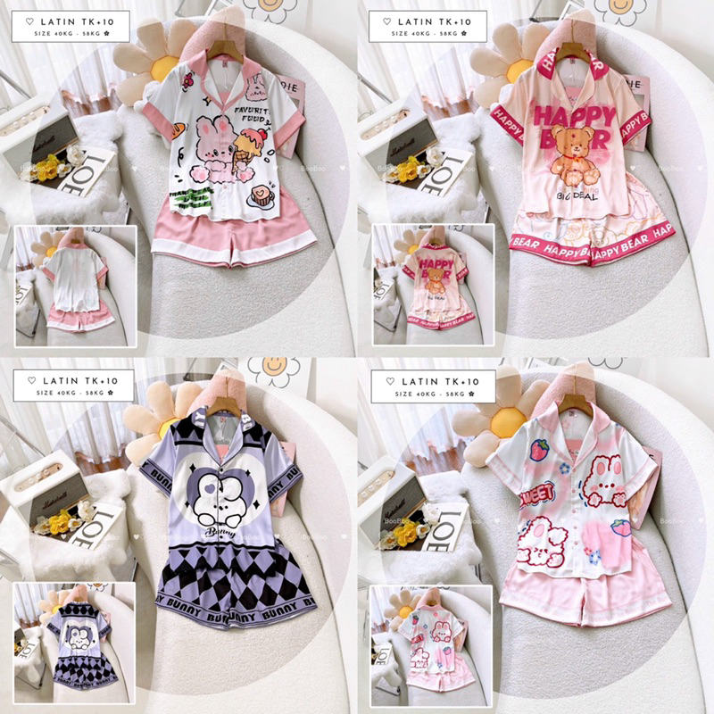 Đồ Bộ Mặc Nhà Pijama Boo Lụa Latin Mềm Mịn Mát Form Đùi Freesize (40-58kg)_Hoả Tốc Hcm