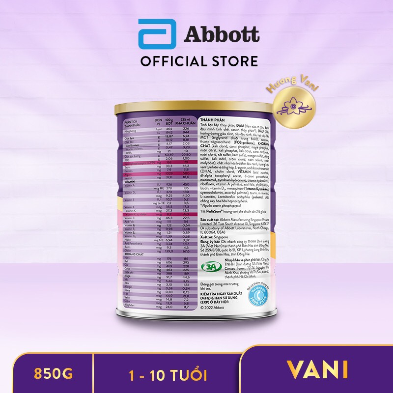 Sữa bột Pediasure 850g hương vani