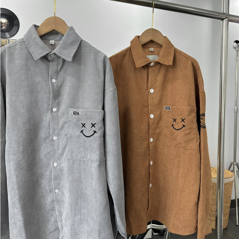 Áo sơ mi nhung tăm tay dài form rộng , cuban shirt basic unisex , sơ mi oversize nam nữ cao cấp - gin store