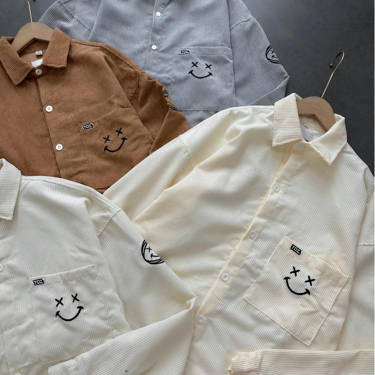 Áo sơ mi nhung tăm tay dài form rộng , cuban shirt basic unisex , sơ mi oversize nam nữ cao cấp - gin store