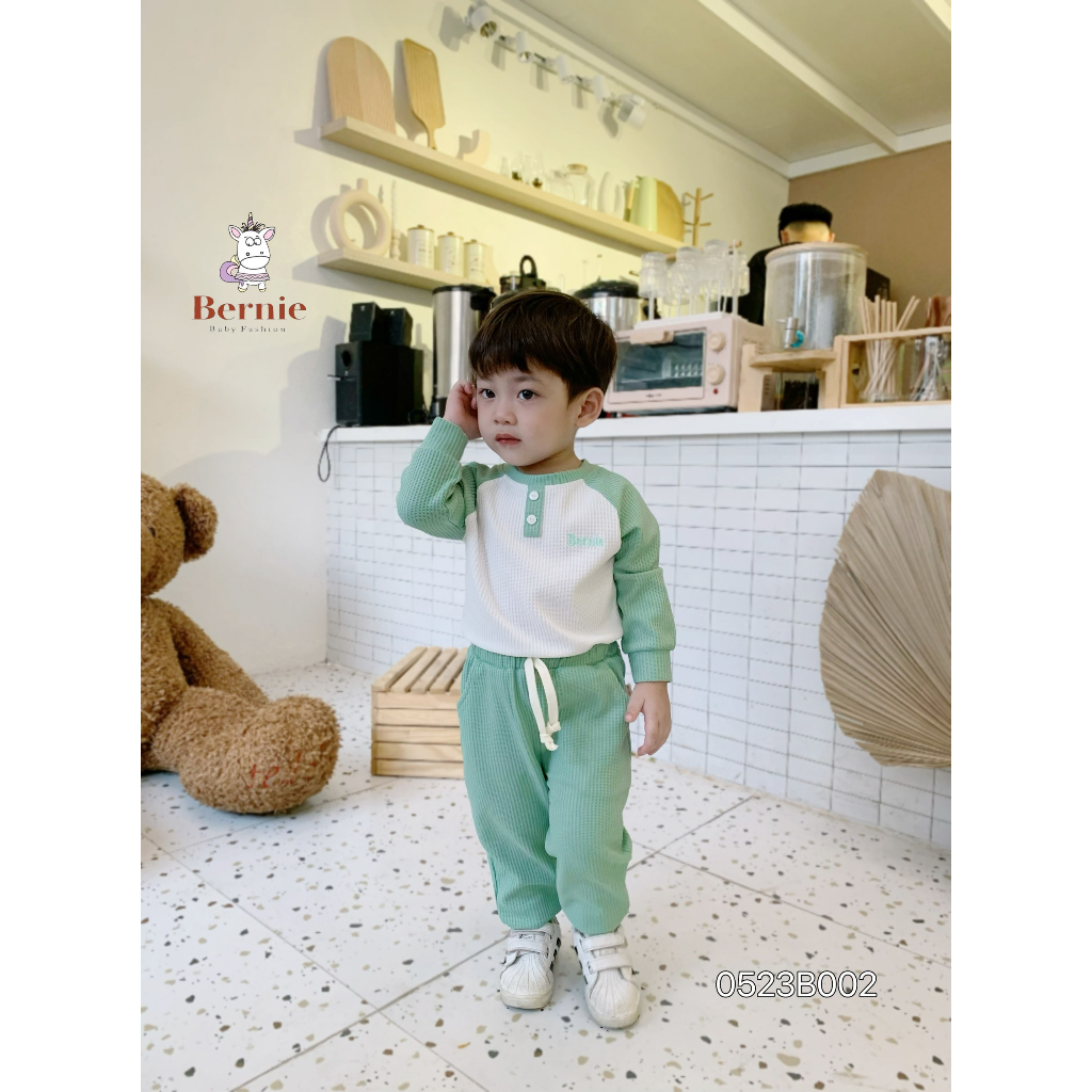 Bộ cotton xốp dài tay unisex cho bé, bộ thu đông dài tay trơn basic cho bé