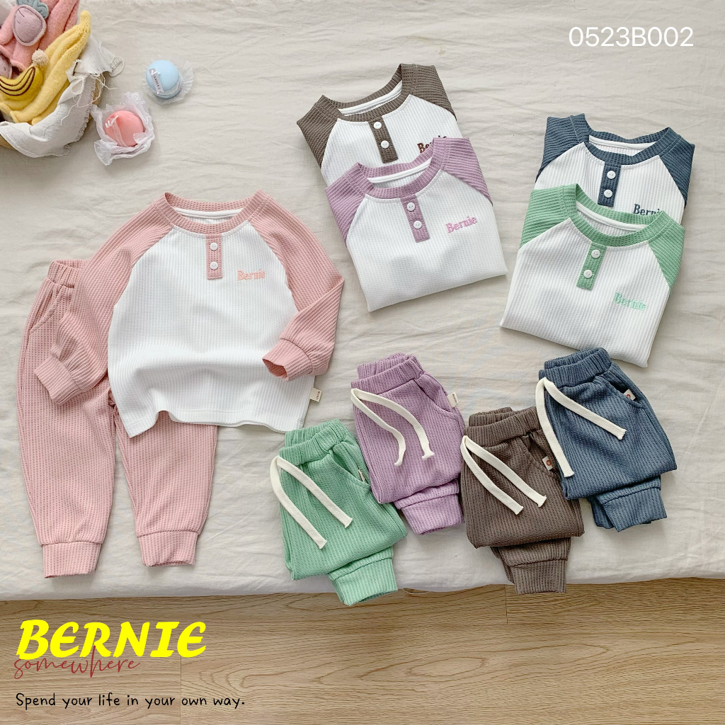 Bộ cotton xốp dài tay unisex cho bé, bộ thu đông dài tay trơn basic cho bé