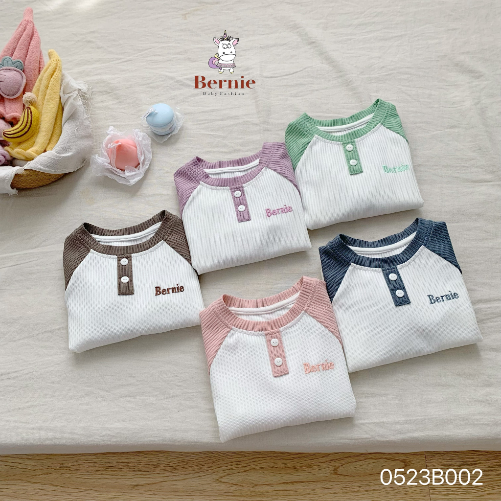 Bộ cotton xốp dài tay unisex cho bé, bộ thu đông dài tay trơn basic cho bé