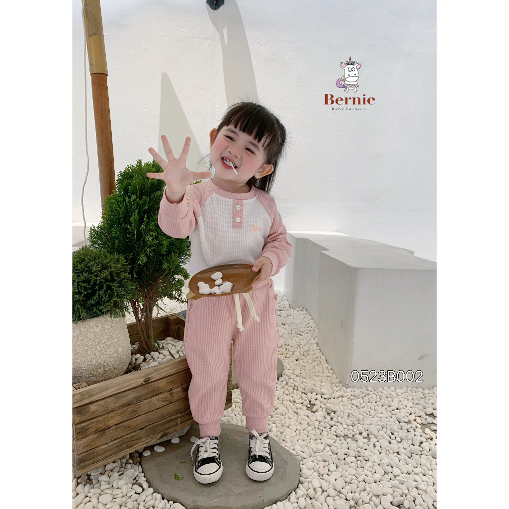 Bộ cotton xốp dài tay unisex cho bé, bộ thu đông dài tay trơn basic cho bé