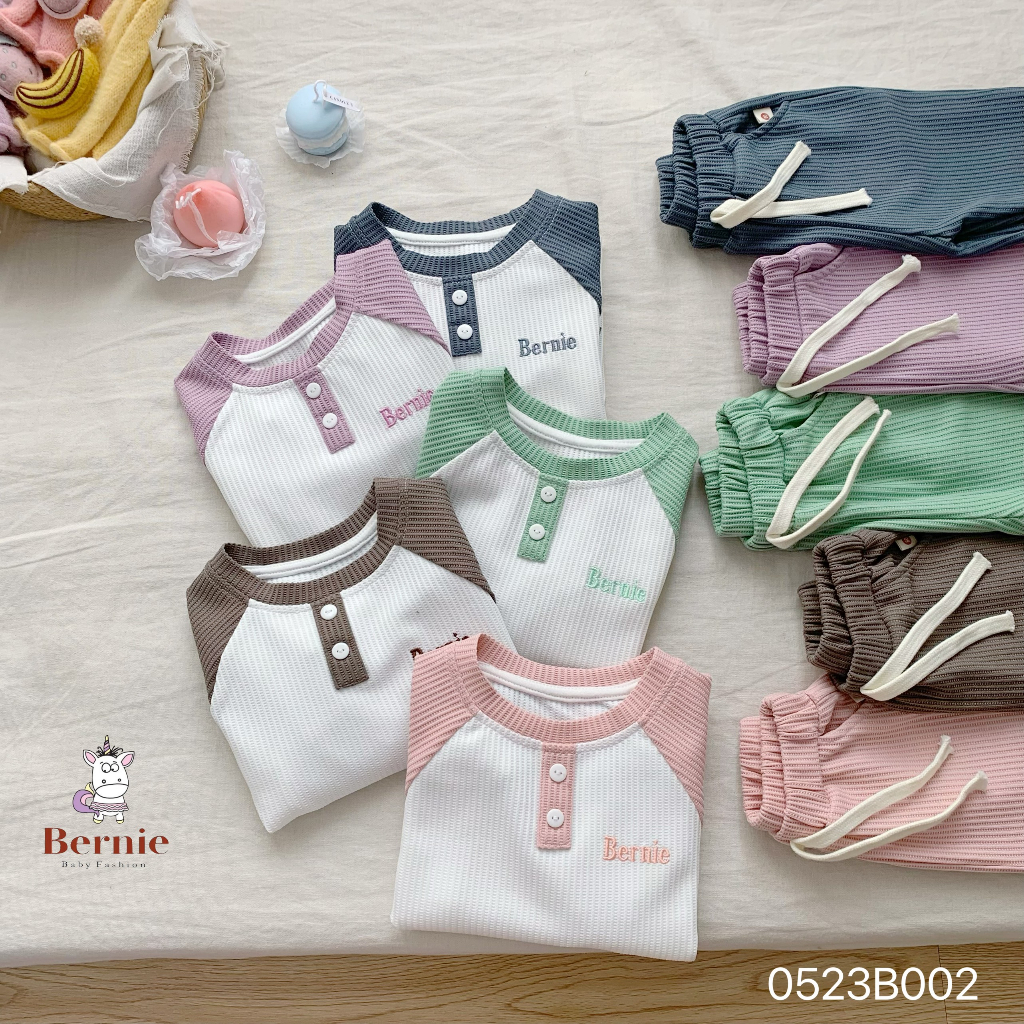 Bộ cotton xốp dài tay unisex cho bé, bộ thu đông dài tay trơn basic cho bé
