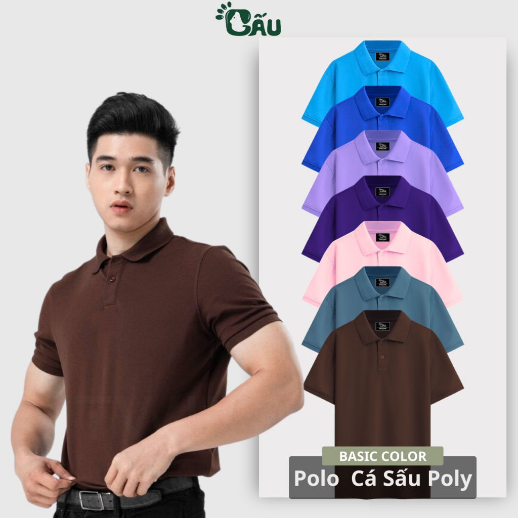 Áo thun Polo GẤU 194 vải cá sấu Poly co dãn 4 chiều dày dặn form gerular fit - Trơn PL 02