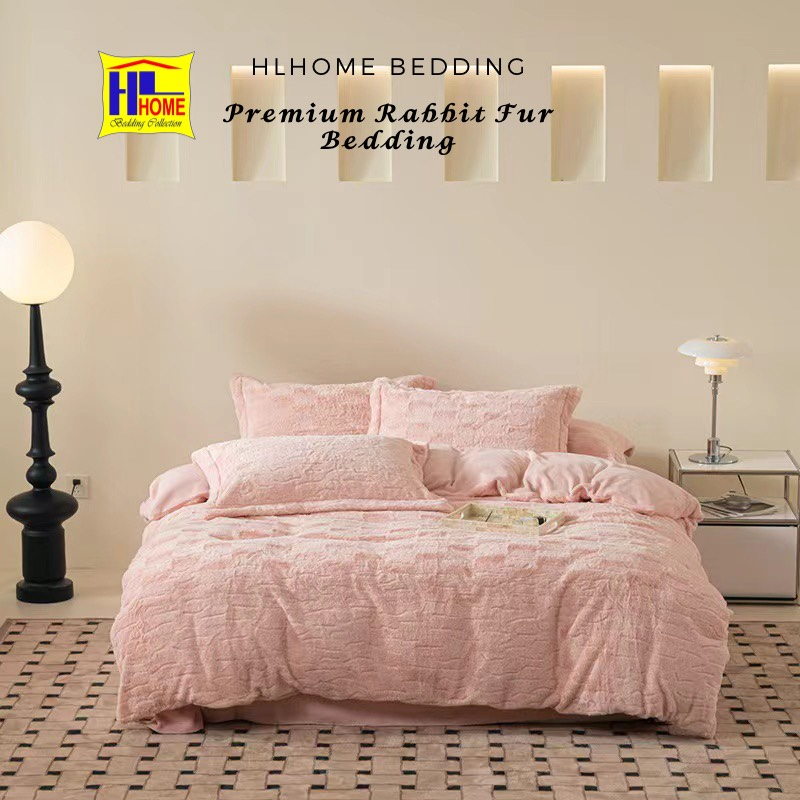 Bộ chăn ga nỉ lông thỏ HLHOME siêu mịn, không bám bụi, ấm áp