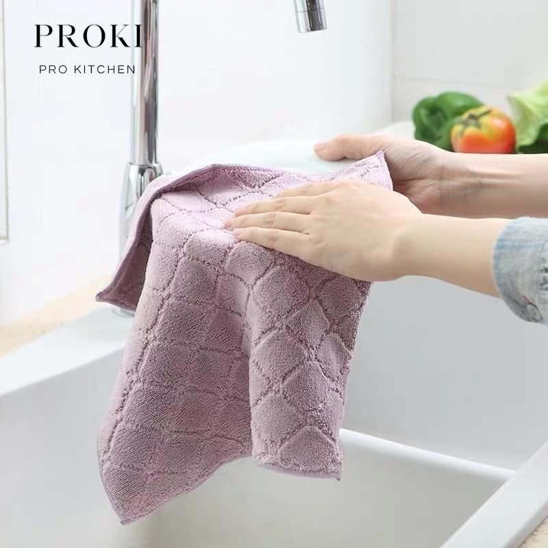 Combo 10 khăn lau đa năng PROKI KITCHEN 2 mặt siêu thấm nước, khăn lau bếp từ, khăn lau nhà bếp đa năng siêu thấm hút