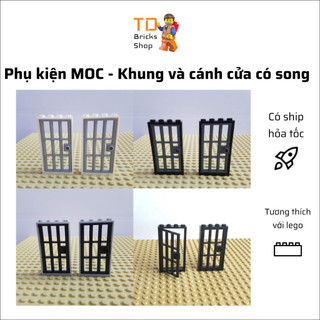 Phụ kiện MOC, 01 khung và 01 cánh cửa song sắt, đóng mở cửa được
