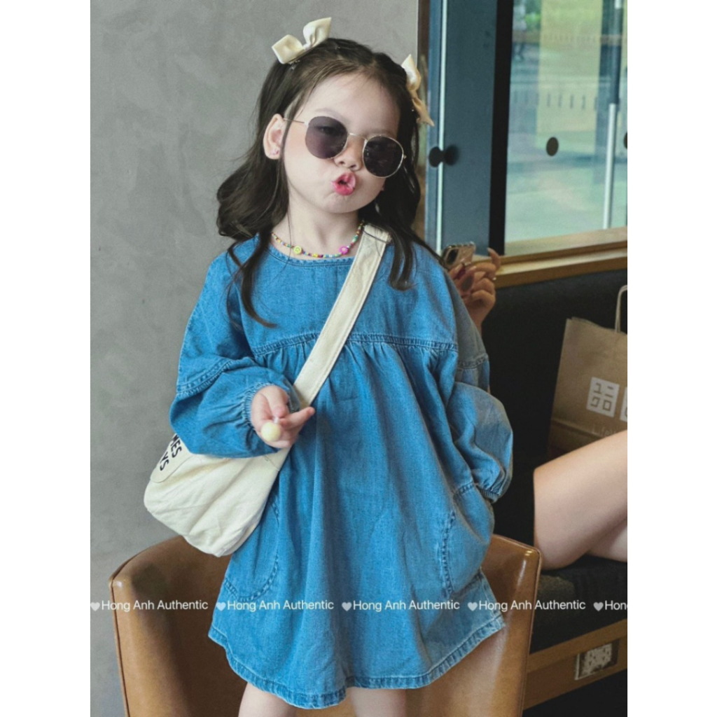 BAN SỈ VÁY BÒ BÉ XANH DÀI TAY CỔ TRÒN CÚC SAU