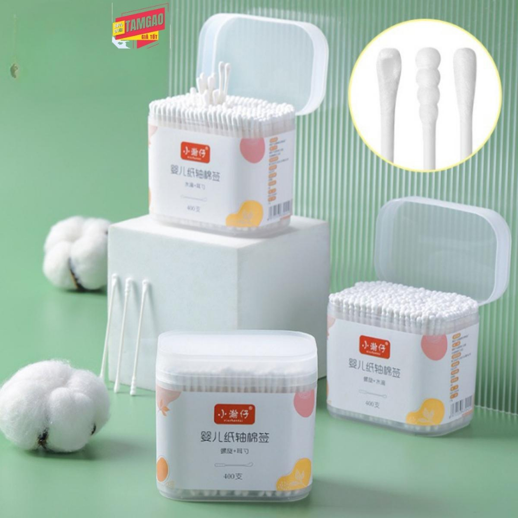 Bông Tăm Ngoái Tai Trẻ Em, Đầu Bông Ba Đầu Tiện Lợi Hộp 200 Chiếc
