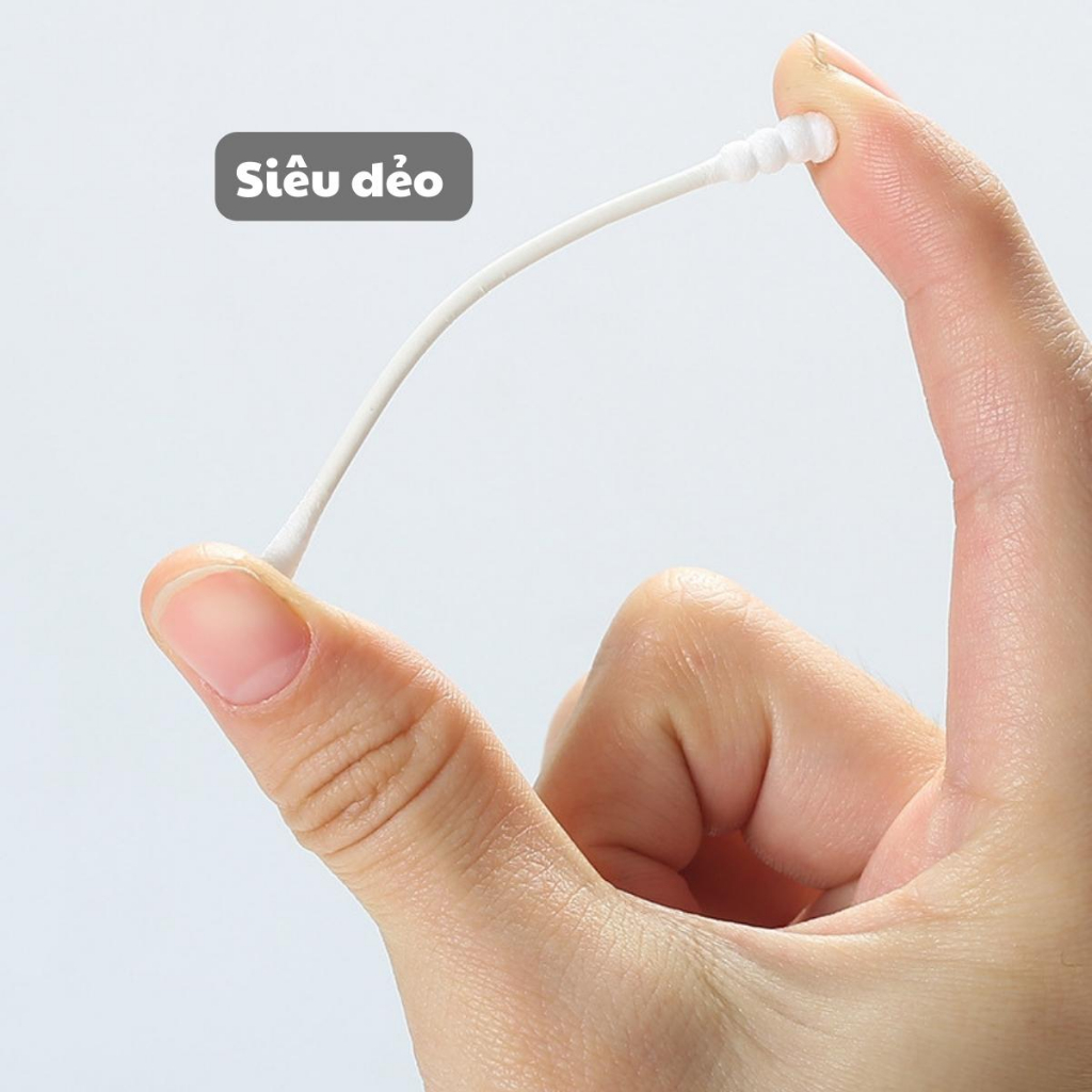 Bông Tăm Ngoái Tai Trẻ Em, Đầu Bông Ba Đầu Tiện Lợi Hộp 200 Chiếc