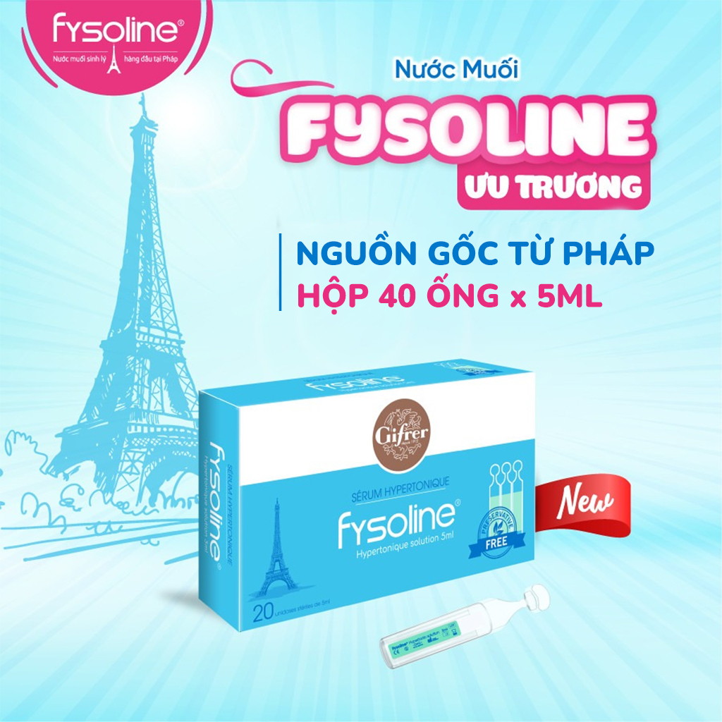 Nước muối ưu trương FYSOLINE hỗ trợ viêm mũi, nghẹt mũi cho bé (Hộp xanh 20 ống x 5ml)