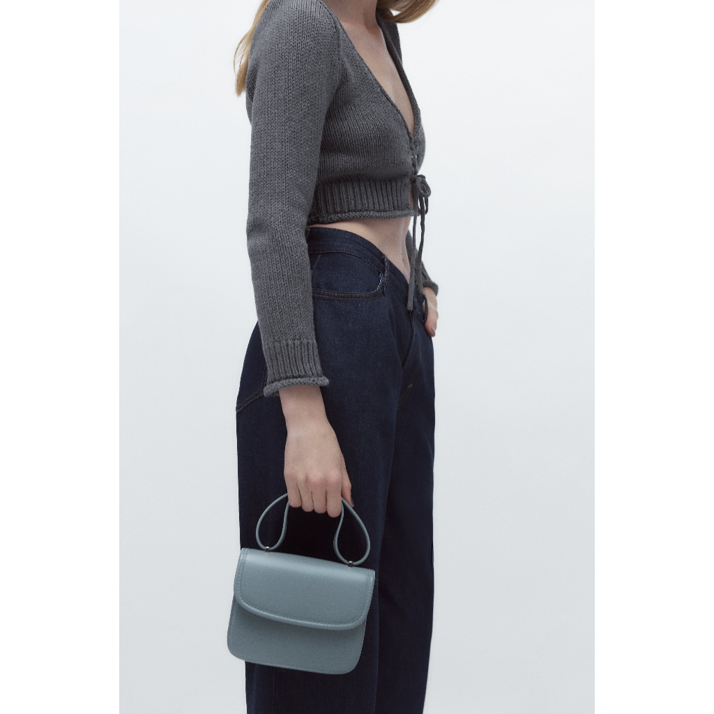 ZARA Đức - Túi xách đeo chéo cầm tay dáng vuông khóa nam châm da mờ xanh mint dương sale auth cao cấp có sẵn 6208/110