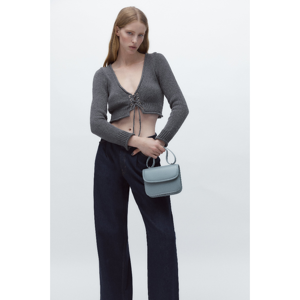 ZARA Đức - Túi xách đeo chéo cầm tay dáng vuông khóa nam châm da mờ xanh mint dương sale auth cao cấp có sẵn 6208/110