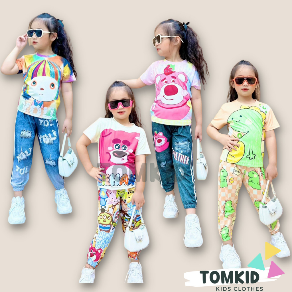 Đồ bộ cho bé gái đồ dài tay ngắn cho bé gái thun lạnh chính phẩm loại 1 co giãn không nhão vải 10-40kg Tomkids