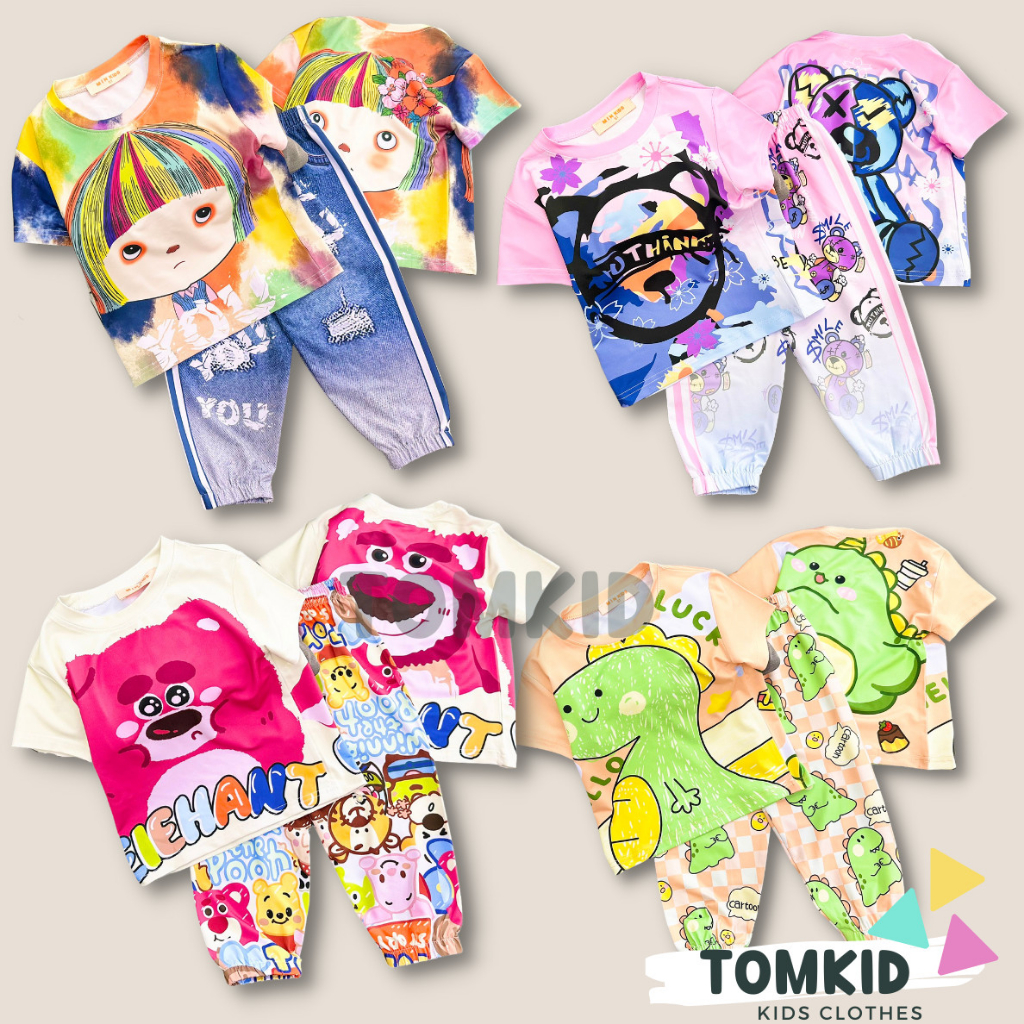 Đồ bộ cho bé gái đồ dài tay ngắn cho bé gái thun lạnh chính phẩm loại 1 co giãn không nhão vải 10-40kg Tomkids