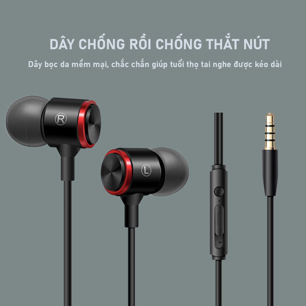 Tai nghe có dây siêu bass Poermax E3 âm thanh vòm Hifi tích hợp micro và nút điều khiển âm lượng, giắc cắm chuẩn 3.5mm