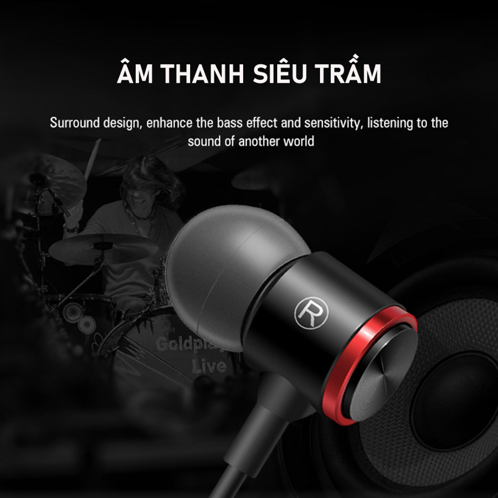Tai nghe có dây siêu bass Poermax E3 âm thanh vòm Hifi tích hợp micro và nút điều khiển âm lượng, giắc cắm chuẩn 3.5mm