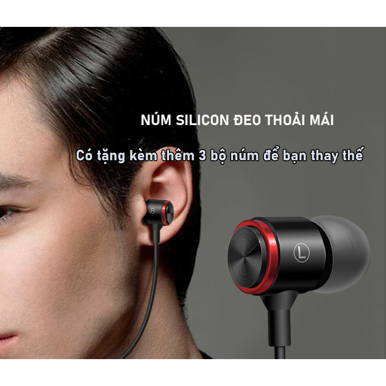 Tai nghe có dây siêu bass Poermax E3 âm thanh vòm Hifi tích hợp micro và nút điều khiển âm lượng, giắc cắm chuẩn 3.5mm