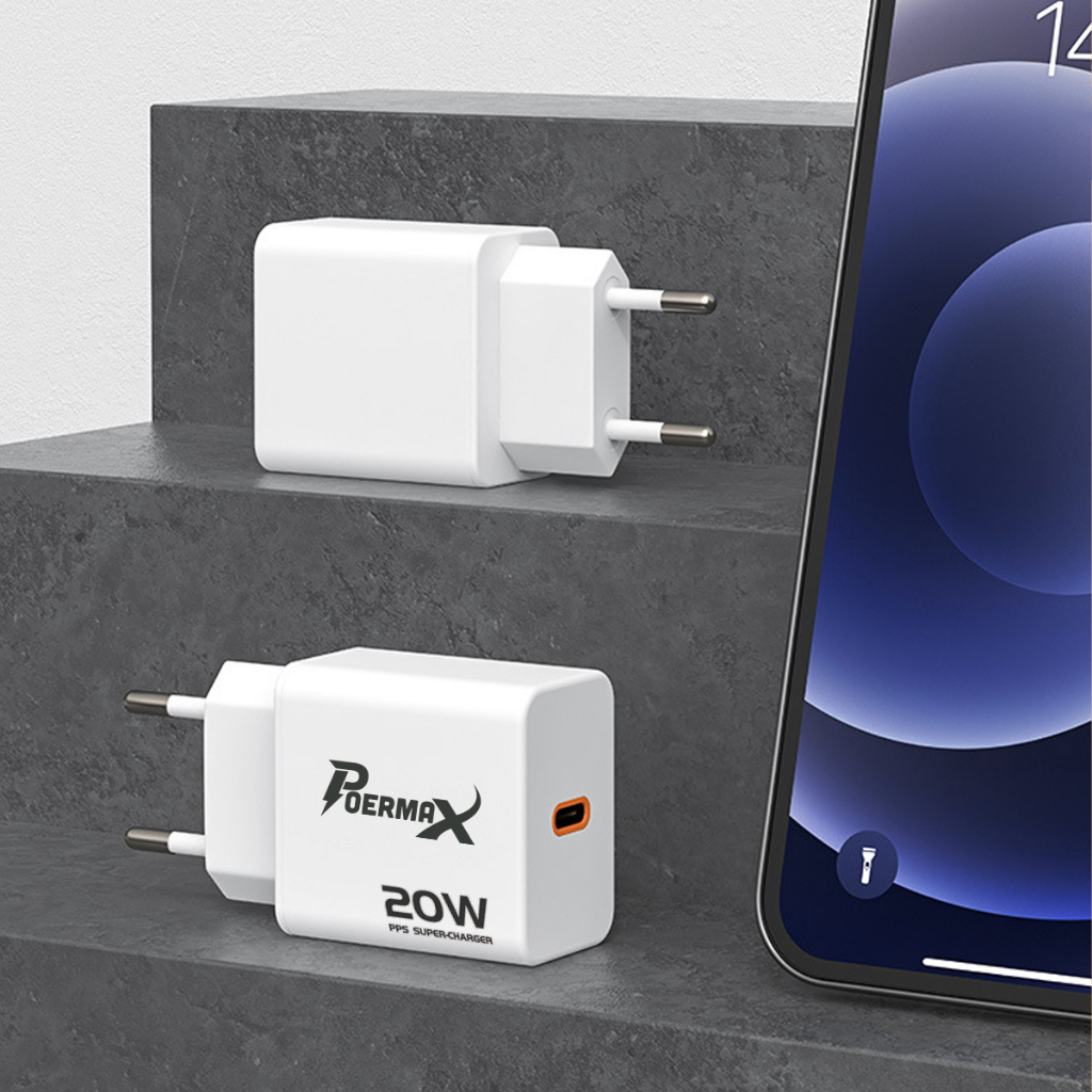 Củ sạc nhanh 20w Poermax hỗ trợ sạc nhanh phù hợp có các dòng máy iphone, sam sung, huawei. xaomi, oppo