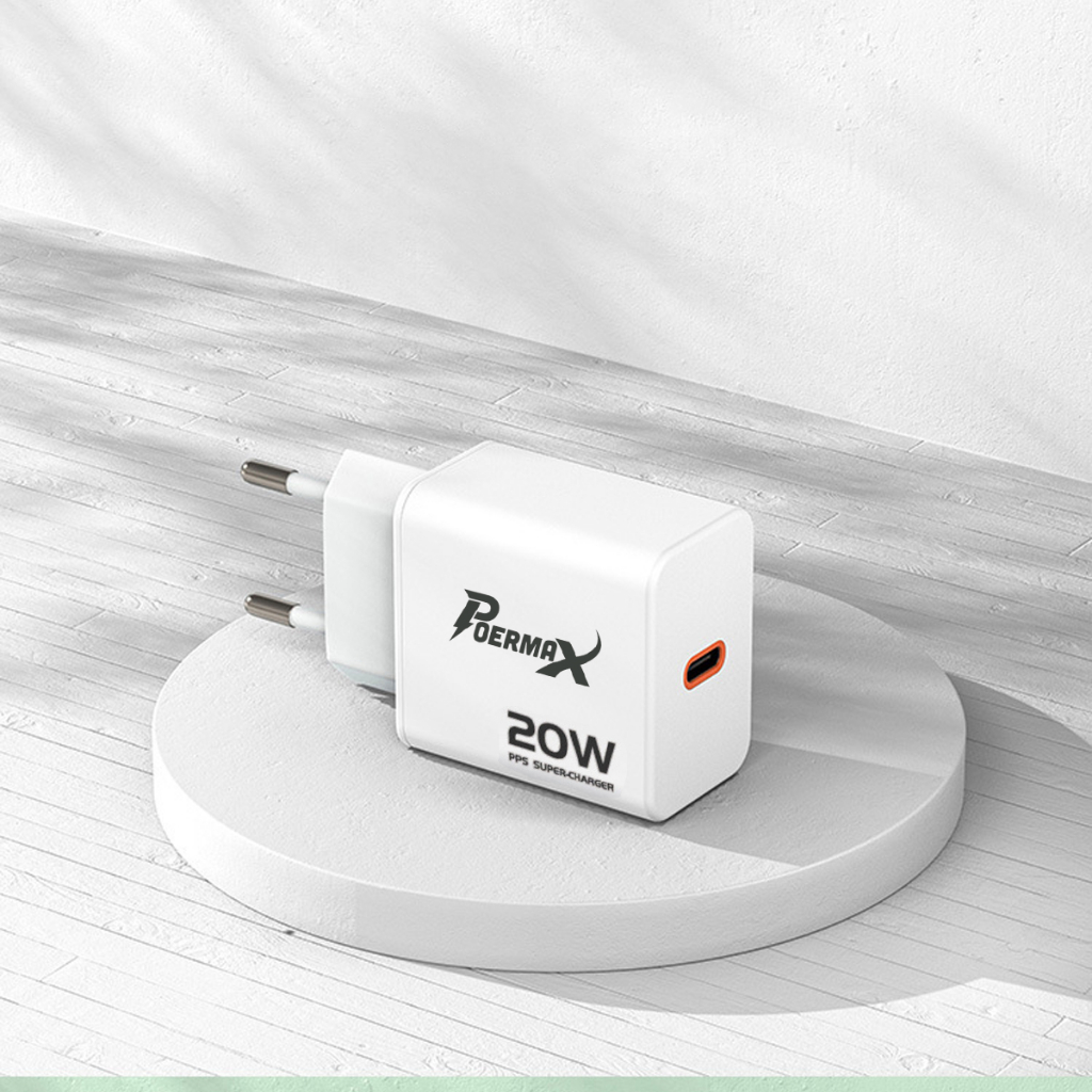 Củ sạc nhanh 20w Poermax hỗ trợ sạc nhanh phù hợp có các dòng máy iphone, sam sung, huawei. xaomi, oppo