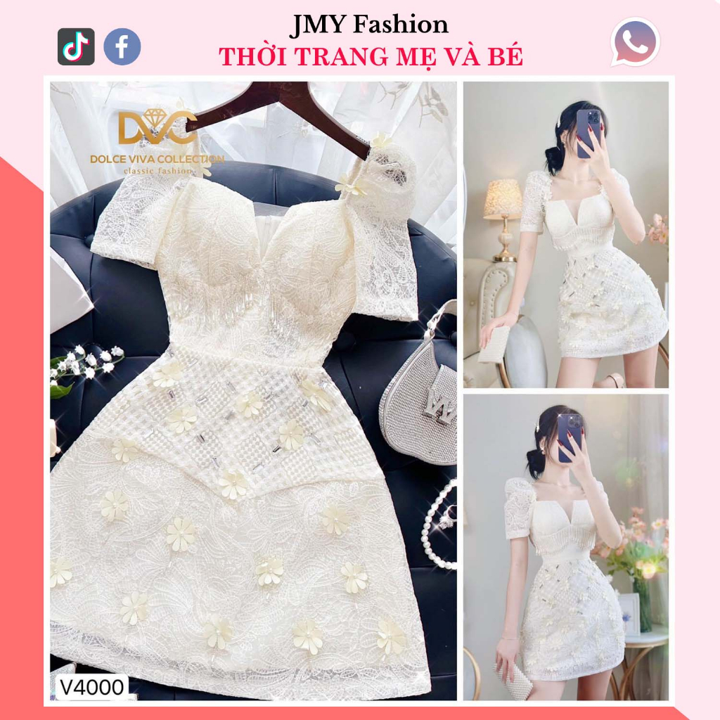 váy ren kem cổ vuông nữ tính