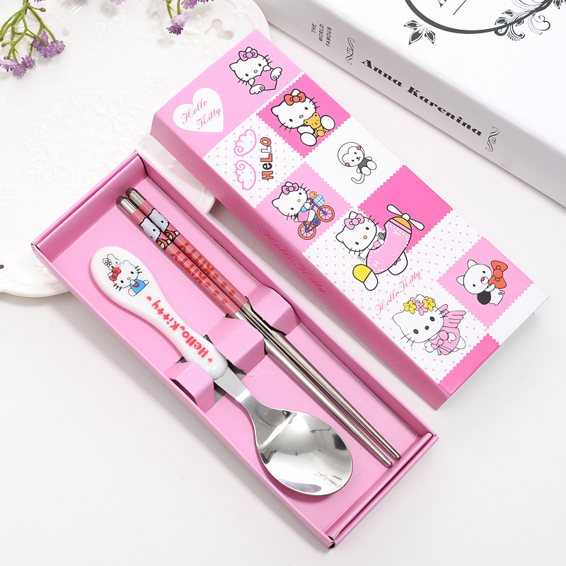 Bộ Đũa Thìa Cho Bé Ăn Dặm Họa Tiết Hoạt Hình Chất Liệu Inox 304