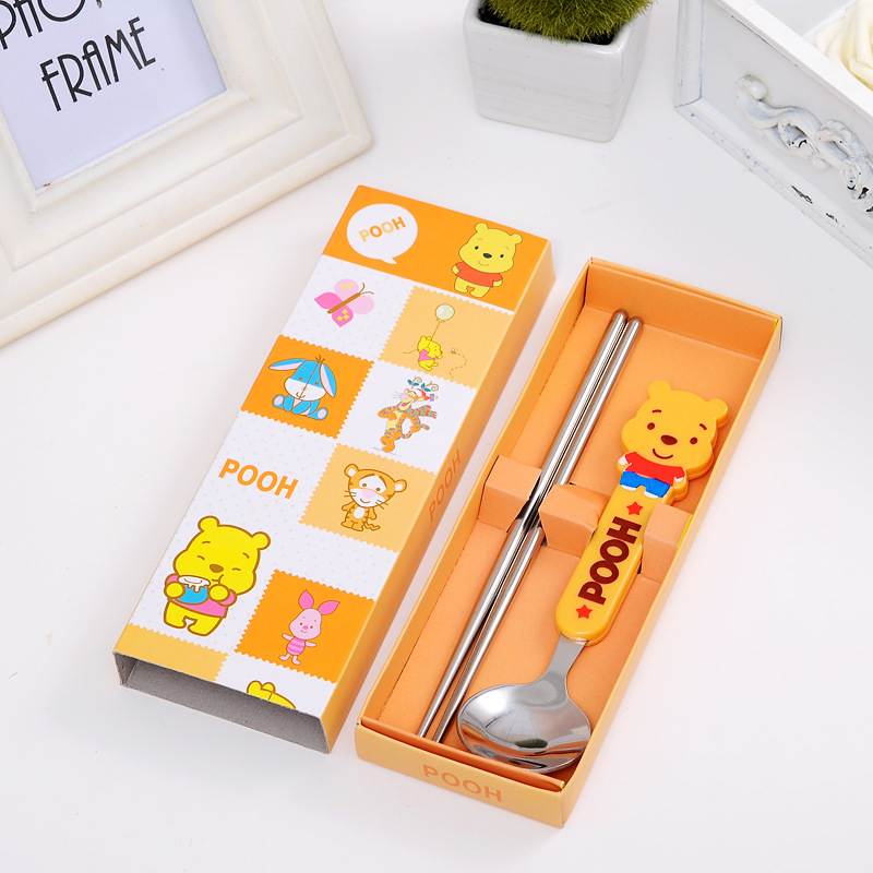 Bộ Đũa Thìa Cho Bé Ăn Dặm Họa Tiết Hoạt Hình Chất Liệu Inox 304