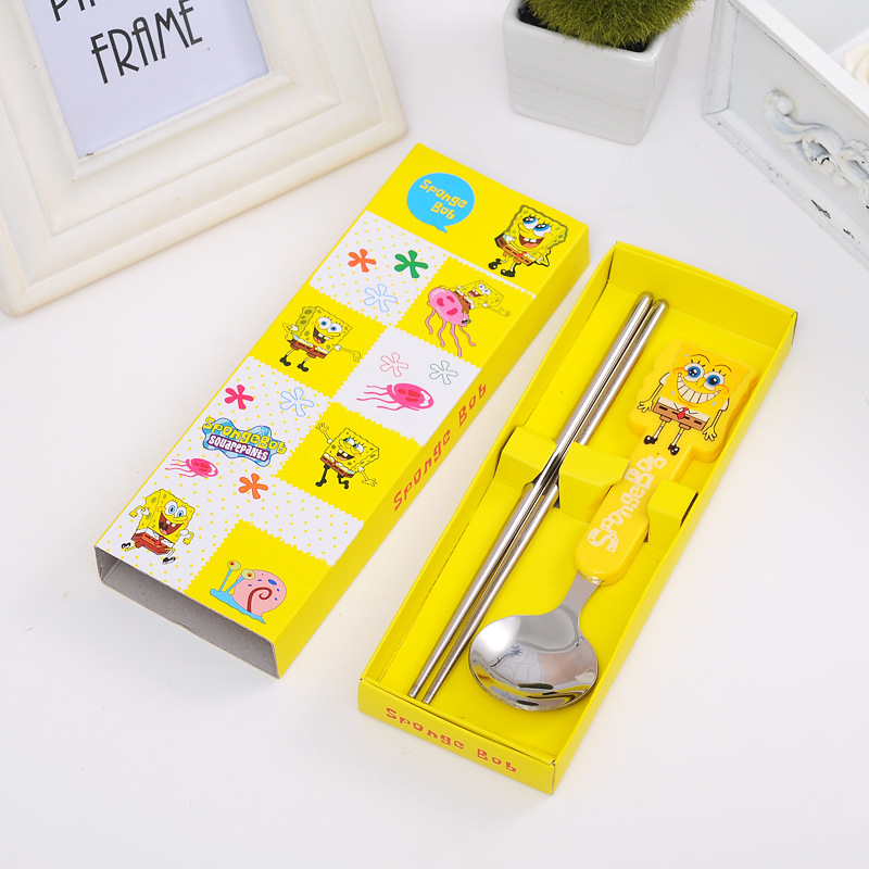 Bộ Đũa Thìa Cho Bé Ăn Dặm Họa Tiết Hoạt Hình Chất Liệu Inox 304