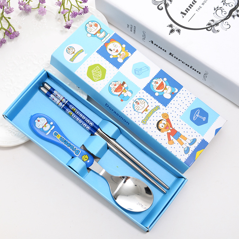 Bộ Đũa Thìa Cho Bé Ăn Dặm Họa Tiết Hoạt Hình Chất Liệu Inox 304